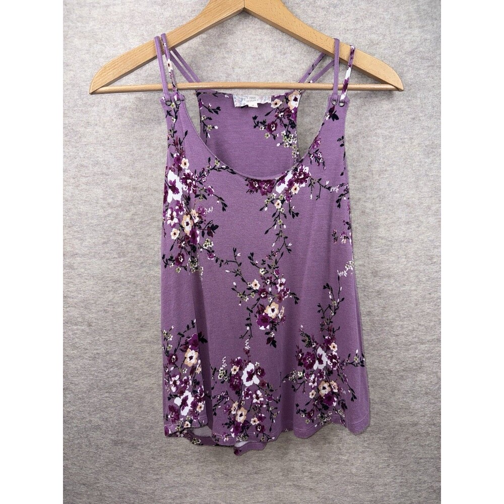 Pink Republic Women’s Purple Floral Spaghetti Strap Flowy Tank Top Size M